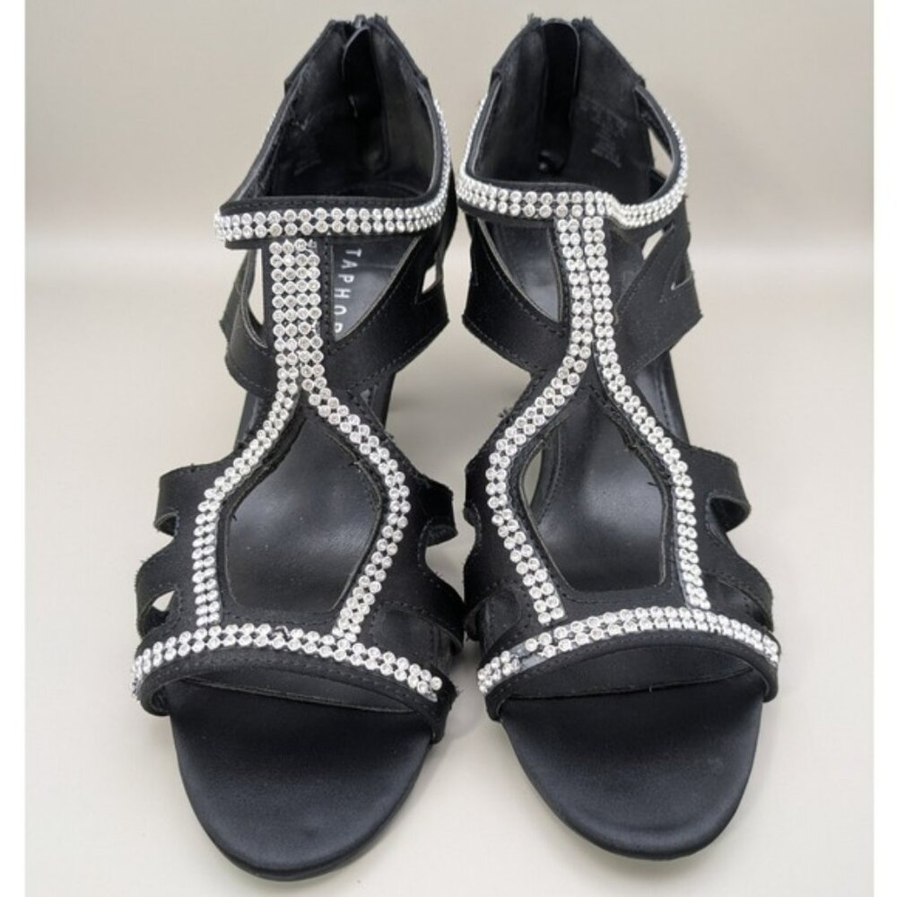 Metaphor Black Strappy Heels Rhinestones Zip Back Heels Womens Size 9 Medium